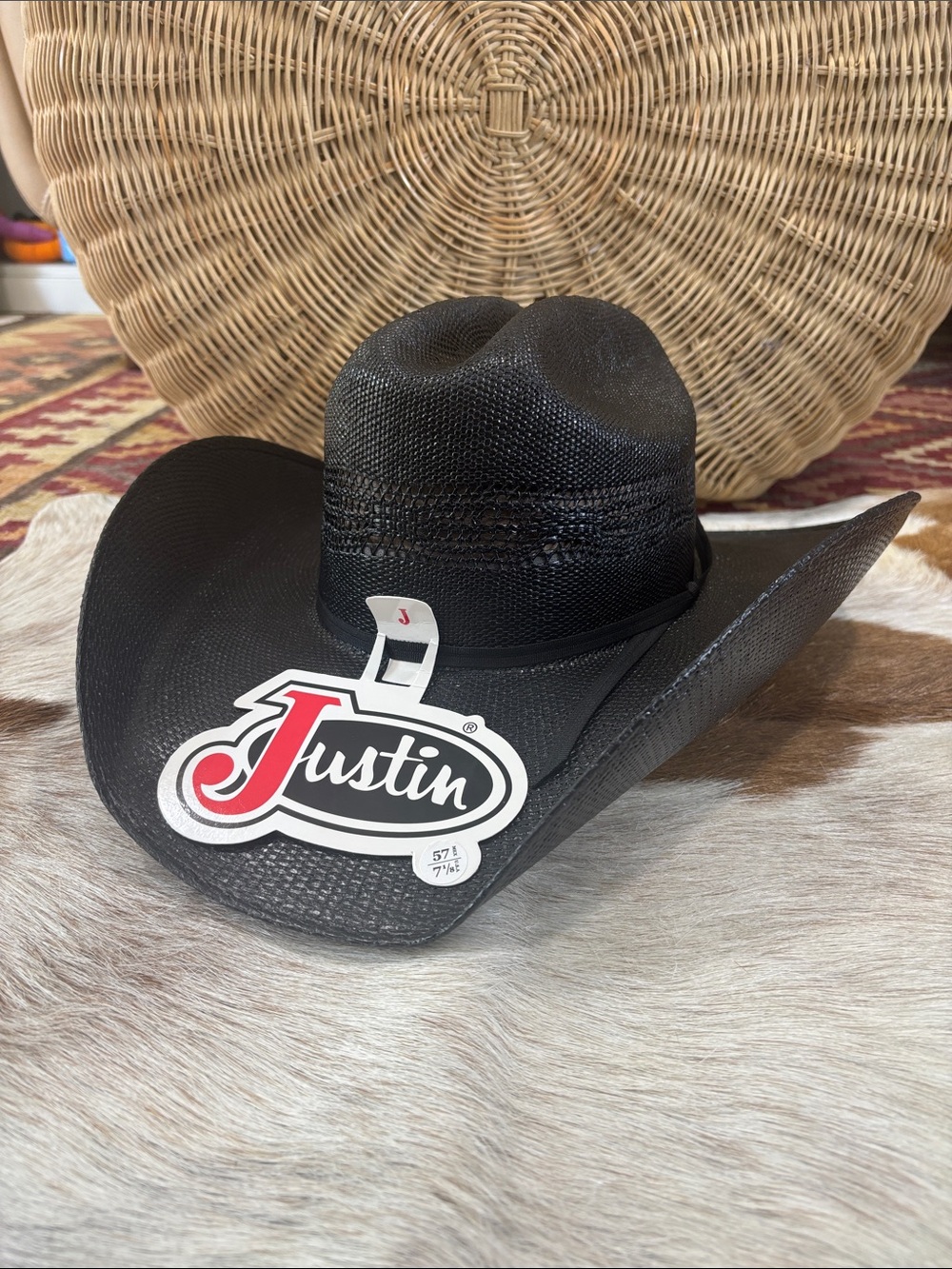 Justin Black Straw Cutter Cowboy Hat 7 1/8